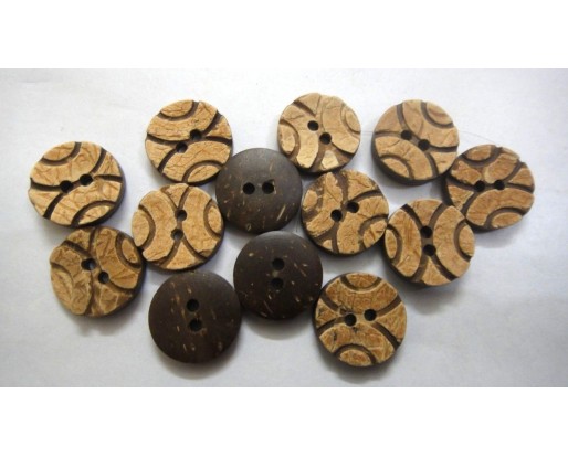 BASKETBALL - 2 Hole COCONUT SHELL Button - Sewing Scrapbook DIY - 14 mm (9/16th") - Size Ligne 22